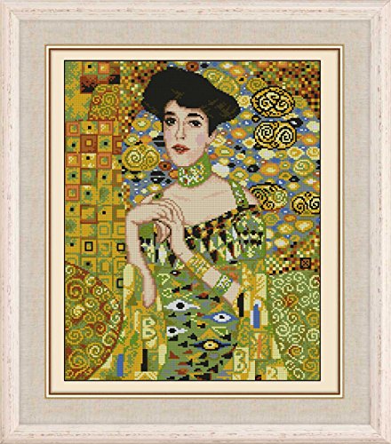 Cross stitch kit of Adele, the woman in the painting after Klimt ,160x200 stitch ,37x46cm, cotton cross stitch kits von SWEET HOME