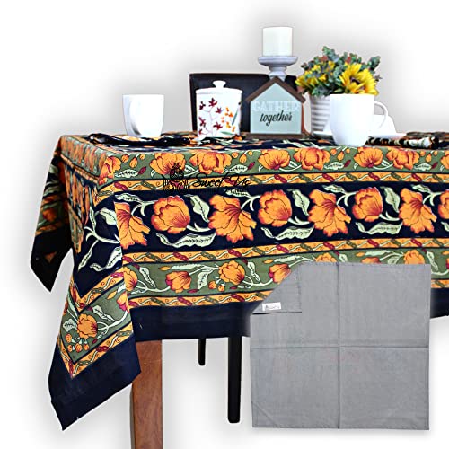 Sweet Us Wohlhabende Baumwoll-Tischdecke mit französischem Blumenmuster, rechteckig und eine graue Serviette, Esstischdecke, Tischdecke für drinnen und draußen, Sommernacht, 152,4 x 228,6 cm von Sweet Us