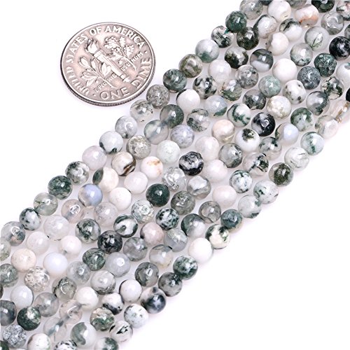 Perlen für Schmuckherstellung, Achat-Stein, 4 mm, rund, Naturgrün, Moosbaum, 38,1 cm, Green 4mm, 4 mm von Sweet & Happy Girl's Gemstone Art Beads