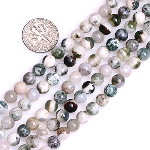 Perlen für Schmuckherstellung, Achat-Stein, 4 mm, rund, Naturgrün, Moosbaum, 38,1 cm, Green 6mm, 6 mm von Sweet & Happy Girl's Gemstone Art Beads