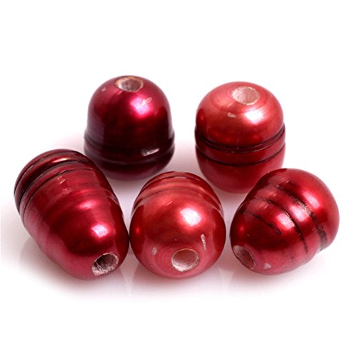 Süßwasser-Zuchtperlen für Schmuckherstellung, 10–11 mm, Weiß, 2 mm, große Löcher, 10 Stück (rot) von Sweet & Happy Girl's Gemstone Beads Strand