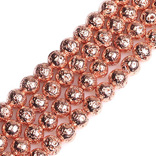 SHGbeads Rose-Gold Metallic beschichtet Edelstein lose Volcanic Rock Perlen für Schmuckherstellung, rund, 4 mm, 38,1 cm, Rose 8mm, 8 mm von GEM-INSIDE CREATE YOUR OWN FASHION