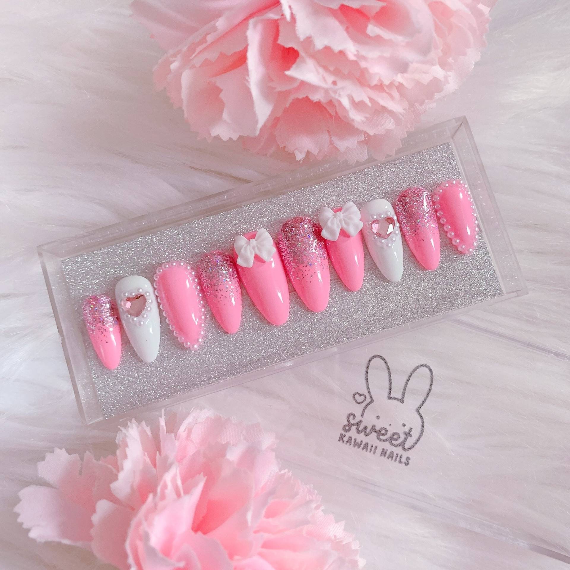 Pink Sweet Hearts Press-On Nails von SweetKawaiiNails