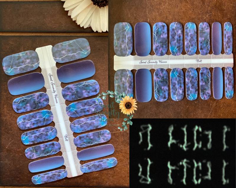 Bolzennagel Wickelfolien; Leuchtet in Den Dunklen Nagelstreifen; Blitzleuchtende Akzente; Lila Und Blau Abstrakt Natur Nail Art von SweetSerenityHaven