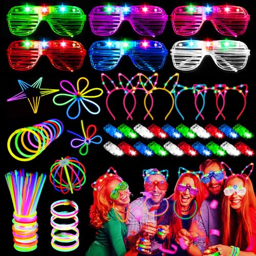 82 Stück Knicklichter Party Set, LED Brille, Leuchtstäbe mit 20 Fingerlampe, LED Haarschmuck, Neon Party Gadgets Knicklichter Kinder Glow Sticks Leuchtspielzeug für Geburtstags Festival Hochzeiten von Sweetone