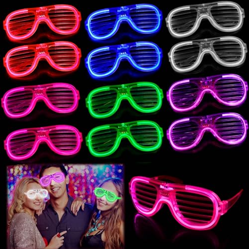 LED Brille, 12 Stück LED Partybrille Leuchtende Brille, LED Brille für Party, Rave Shutter Shades Brille, Neon party Brille, LED Leuchtbrille für Geburtstagsfeier, Karneval, Weihnachten, Konzert von Sweetone