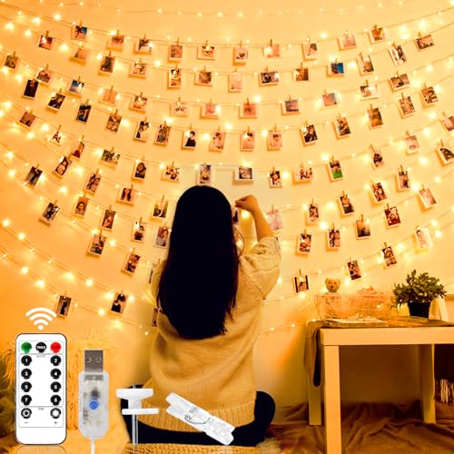 LED Fotoclips Lichterkette, 12M 120LED USB Foto Lichterkette Klammern mit Fernbedienung, LED Lichterkette mit 52 Klammern, 8 Modi Lichterkette Foto Bilder für Wohnzimmer, Zimmer, Hochzeiten, Party von Sweetone