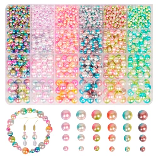 Bunte Runde Perlen, 2000 Stück Bunte Perlen für Armbänder, 4/6/8/10 mm Runde Perlen Bunte Perlen Bastelperlen zum Auffädeln, für Schmuck, Halsketten, Ohrringe, Basteln, DIY von Sweetone