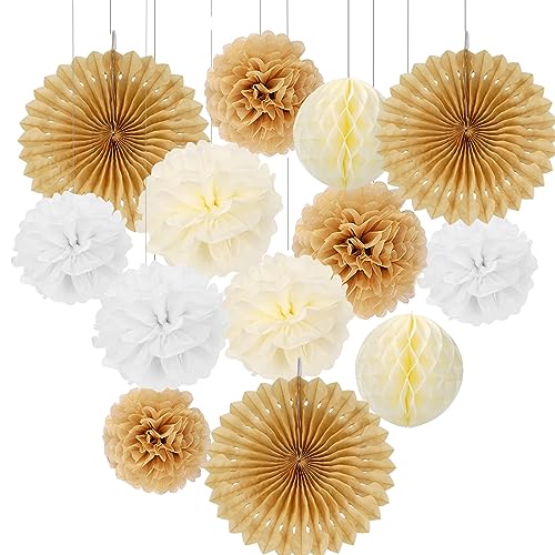 Hochzeitsdeko Vintage, 14 er Boho Deko, Pompoms Lampion Dekoration, Party Dekofür hochzeit dekoration Partysdekoration, Pom Poms Set für Geburtstag Hochzeitsdeko Vintage Zimmer Dekoration von Sweetone