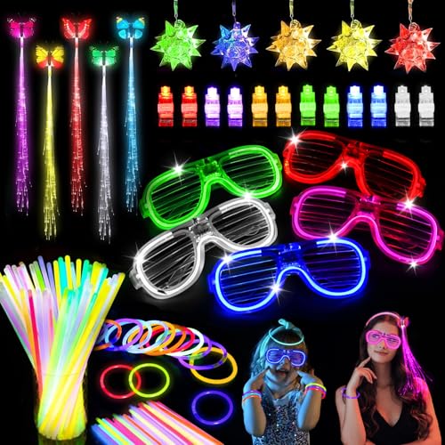 Knicklichter Party Set, 77 Stück Partyzubehör für Kinder, Party Brille LED Leuchtstäbe Fingerlampe Neon Party Gadgets, LED-Leuchtspielzeug für Geburtstagsdeko Hochzeiten Deko Festival Karneval von Sweetone