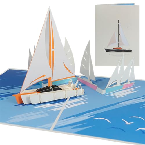 Sweetpopup® 3D Handgemachte Pop Up Karte Geschenkkarte Glückwunschkarte Urlaub Schiff Segeln | Premium Metallic-Papier & Notizkarte inkl. | Klappkarte Segelschiff, Boot 203 von Sweetpopup