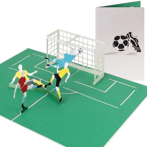 Sweetpopup® 3D Pop Up Karte Geburtstagskarte Glückwunschkarte Geschenkkarte Geburtstag Fußball Bundesliga Fußballfans | Premium Metallic-Papier | Klappkarte Fußballspieler &Tor, 166 von Sweetpopup