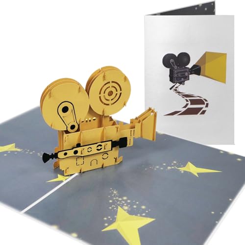 Sweetpopup® 3D Pop Up Karte Glückwunschkarte Geburtstagskarte Grußkarte Filmemacher Regisseur | Kinogutschein Geschenkbox Gutschein Film Kino Filmabend | Klappkarte Retro Filmkamera, 065 von Sweetpopup