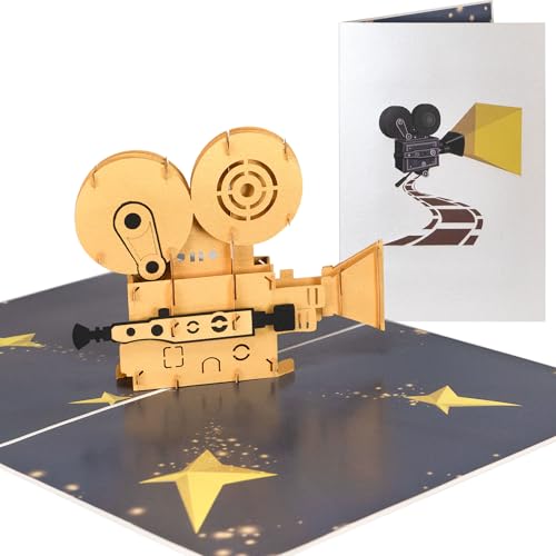 Sweetpopup® 3D Pop Up Karte Glückwunschkarte Geburtstagskarte Kinogutschein Geschenkkarte Gutschein Kino Filmabend | Klappkarte Retro Film Kamera, 065z von Sweetpopup