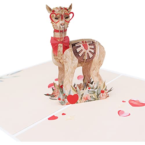 Sweetpopup® 3D Pop Up Karte Glückwunschkarte Geschenkkarte Gutscheinkarte für Liebe Geburtstag Valentinstag Muttertag | Klappkarte Alpaka/Llama & Herzen, 048 von Sweetpopup