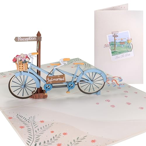 Sweetpopup [NEU] 3D Hochzeitskarte Pop Up Karte Glückwunschkarte Geschenkidee Glückwunsch Hochzeit Jahrestag | Premium Metallic-Papier | Klappkarte Hochzeitsfahrrad 069 von Sweetpopup