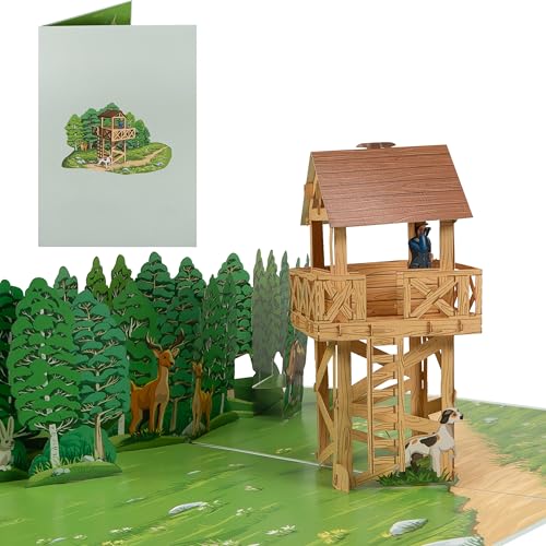 Sweetpopup [NEU] 3D Handgemachte Pop Up Karte Glückwunschkarte Geschenkkarte Jagd | Premium Feinstpapier & Notizkarte | Klappkarte Jäger in der Jagdhütte, 096 von Sweetpopup