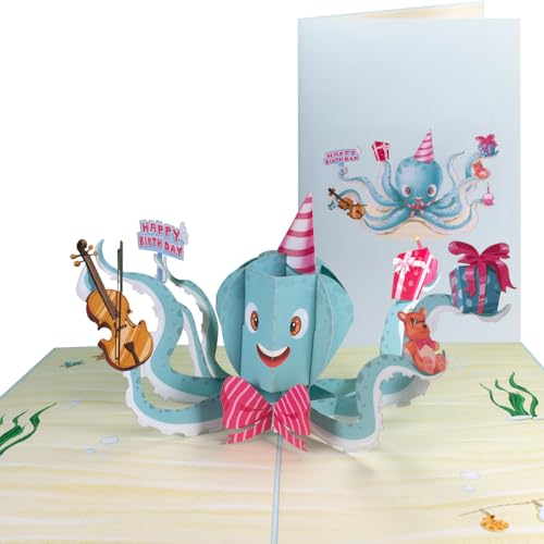 Sweetpopup [NEU] 3D Pop Up Karte Geburtstagskarte Glückwunschkarte Geschenkkarte Glückwunsch Geburtstag | Klappkarte Oktopus & Happy Birthday, 102 von Sweetpopup