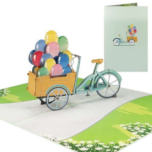 Sweetpopup [NEU] 3D Pop Up Karte Glückwunschkarte Geburtstagskarte Geschenkkarte Glückwunsch Viel Glück Geburtstag Urlaub Vatertag Muttertag | Klappkarte Rikscha Fahrrad & Luftballons, 198 von Sweetpopup