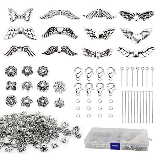 Engelsflügel Basteln Set 500 Stück Engelsflügel Flügel Spacer Perlen Flügel Perlen Metall Perlenkappen Perlenengel zum Basteln Perlenengel Basteln Zubehör mit Karabiner Verschluss von Sweieoni