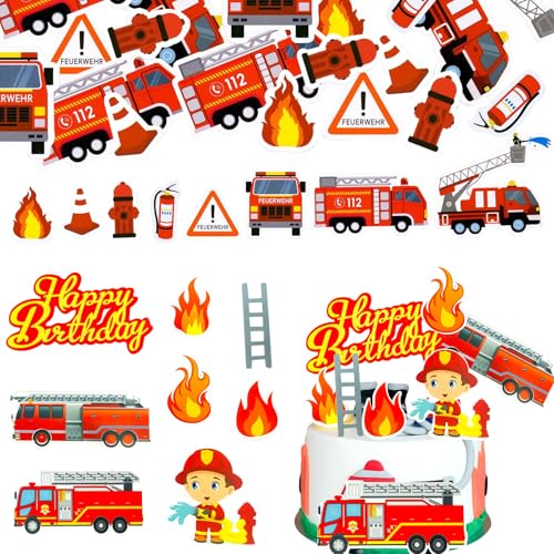 Sweieoni 108 Stück Konfetti Feuerwehr Tischdekoration Tortendeko Feuerwehr Tortendeko Feuerwehrauto Feuerwehr Kuchen Dekorationen Zubehör Fire Truck Cupcake Toppers Feuerwehr Tortendeko für Tischdeko von Sweieoni