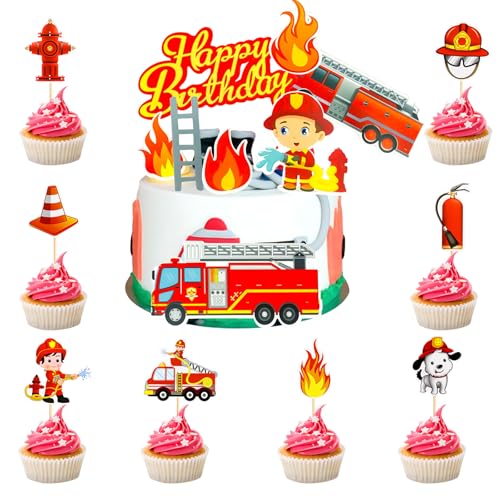 Sweieoni 32 STK Feuerwehr Tortendeko Feuerwehrmann Kuchen Dekorationen Zubehör Fire Truck Cupcake Toppers Feuerwehrmann Geburtstag Tortendeko für Kindergeburtstag Tortendeko Partydekoration von Sweieoni