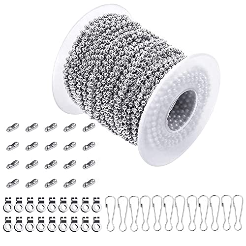 Sweieoni Kugelkette 2,4mm Kugelkette Edelstahl Halskette Kugelkette Edelstahl Perlen Rollenkette 15m Länge Kette Edelstahl DIY Kugelkette mit Kugelketten Verbinder, Silber von Sweieoni