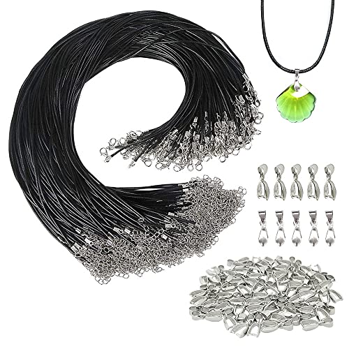 Sweieoni Lederband Kette 60 Stück 2mm Lederband Schwarz Imitieren Lederband mit Verschluss und Anhängerschlaufen Ösen Anhänger für DIY Halskette Armband Schmuckherstellung von Sweieoni