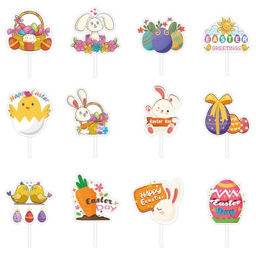 12 x Oster-Cupcake-To-p-p-e-r-s für festliche Leckereien, Ostern, B-u-n-n-y Cupcake, T-o-p-p-e-r-s, fröhliche Hasen-Designs, Oster-Themen-Verzierungen von Swetopq