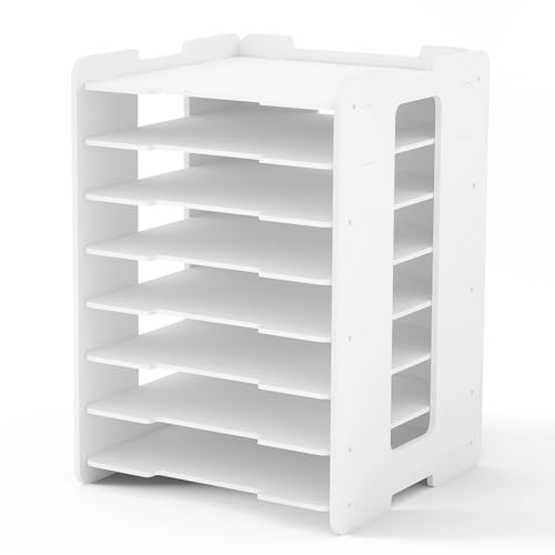 Papieraufbewahrungs-Organizer mit 8 Ebenen, 30,5 x 30,5 cm, für Büro, Klassenzimmer und Zuhause, stapelbarer Konstruktionspapierhalter und Schreibtisch-Aktenordner, Papier-Organizer, Weiß von SwiftGoods