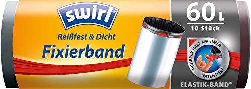 Swirl Fixierband-Müllbeutel, 1 Rolle, 10 Beuteln, Schwarz, 60 Liter (68 x 73 cm) von Swirl