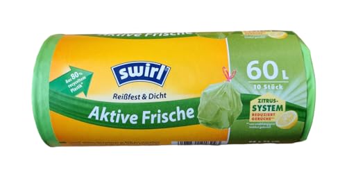 Swirl Duft-Müllbeutel Aktive Frische 60 L Reißfest & Dicht - 10 Beutel/Rolle 60L - Sondergröße - 68x73 cm von Swirl