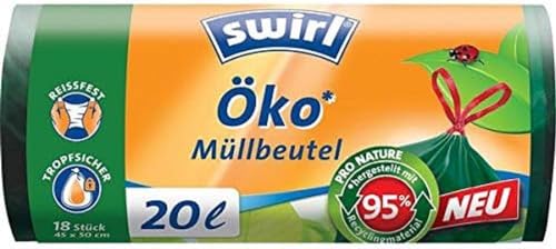 swirl Öko-Mülleimerbeutel, mit Zugband, grün, 20 Liter, Sie erhalten 1 Packung, Packungsinhalt: 18 Beutel von Swirl