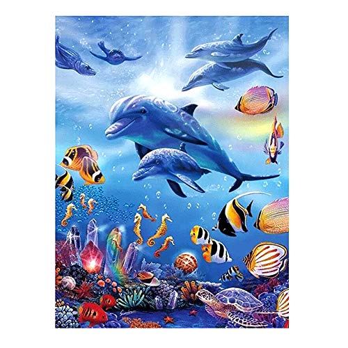 SwirlColor DIY 5d Diamant Painting Delfin, Sea Diamond Painting Diamantstickerei 30x40 cm, mit Punktierwerkzeugen von SwirlColor