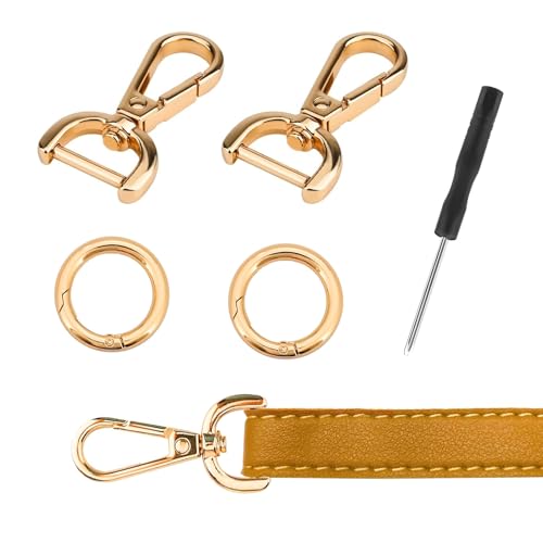 SwirlColor Karabinerhaken mit Drehgelenk, 2 Stück D-Ringe Karabiner mit Drehgelenk und 2 Stück Feder O Ringe mit einem Schraubendreher für Geldbörse Crossbody Handtasche DIY Zubehör - Gold von SwirlColor