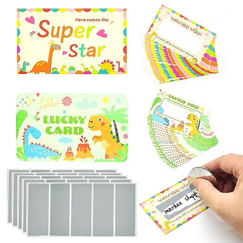 SwirlColor Rubbellose Rubbelkarten für Kinder, 40pcs Lustige Dinosaurier-Belohnungskarten mit Grauem Rechteck-Abziehaufkleber für Schüler, Lehrer, Eltern von SwirlColor