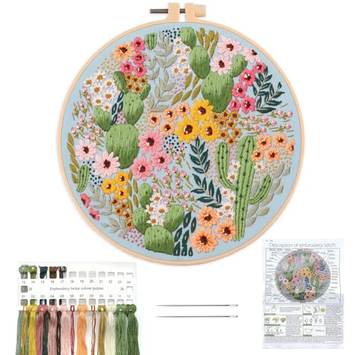 SwirlColor Sticken Set Erwachsene Anfänger mit Muster, Leinen Viola Blumen Embroidery Kit Stickerei-Set Sticken Anfänger Set Enthalten Blumenstickerei Stoff Stickrahmen Nadel Farbfäden (Blau) von SwirlColor