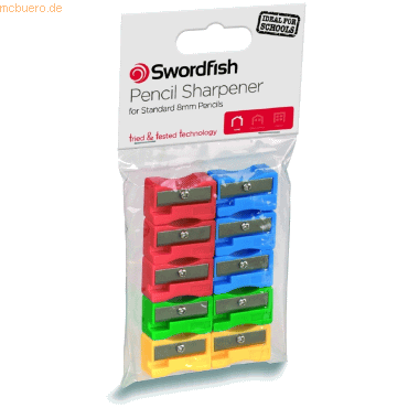 10 x Swordfish Kunststoffanspitzer (Blockform) einfach farbig sortiert von Swordfish