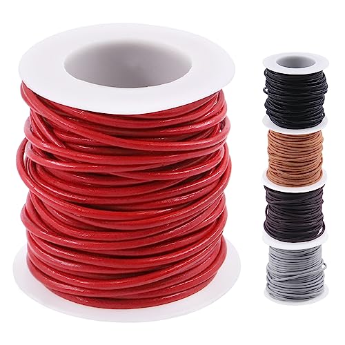 Swpeet 1 Rolle 2mm x 11Yard rot Leder Seil, Handwerk Runde Rindsleder, Schmuck Leder Cord, natürliche Rawhide Seil für Schmuck Machen, Schnürsenkel, geflochtene Armbänder von Swpeet