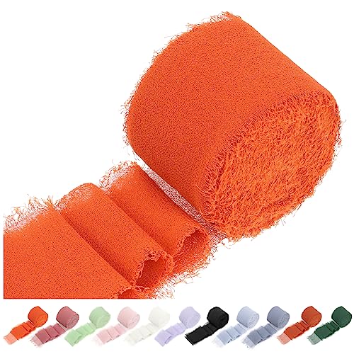 Swpeet 1 Rolle Orange ca. 1,5 "x 11Yard handgemachte Fransen Chiffon Band, Fransen Stoff Bänder, handgefertigte Sand & Nude Band für Geschenkverpackungen, Handwerk, Dekoration von Swpeet