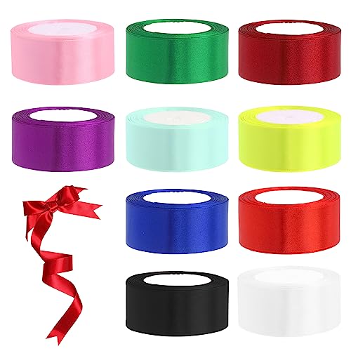 Swpeet 10 Rollen 10 Farben 1-1/2" x 25 Yards Single Faced Polyester Ribbon Fabric Satin Ribbon Assortment Kit, Geschenkpapier Bänder für Geschenkverpackungen, Kunsthandwerk - Gesamtlänge 250 Yards von Swpeet