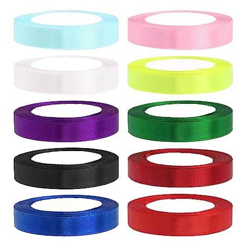 Swpeet 10 Rollen 10 Farben 3/5" x 25 Yards Single Faced Polyester Ribbon Fabric Satin Ribbon Assortment Kit, Geschenkpapier Bänder für Geschenkverpackungen, Kunsthandwerk - Gesamtlänge 250 Yards von Swpeet