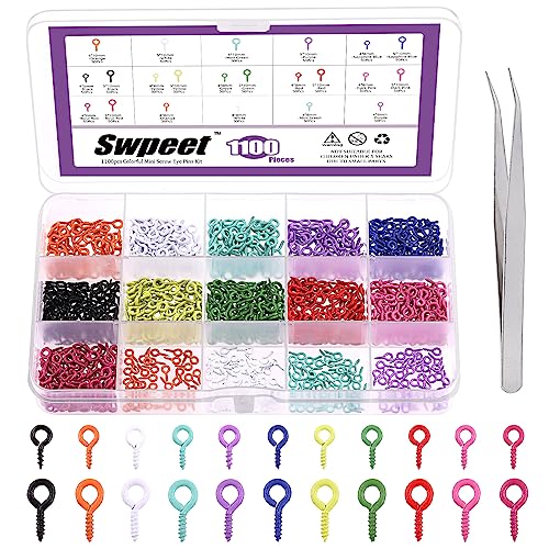 Swpeet 1101Pcs 11 Farben 2-Größen 4×8mm 5×10mm kleines Schraubenauge mit Pinzette Sortiment Kit, Augen Pins Haken Ösen Schraubverschlüsse Haken Augenschrauben für Schmuck Herstellung DIY Schmuck von Swpeet