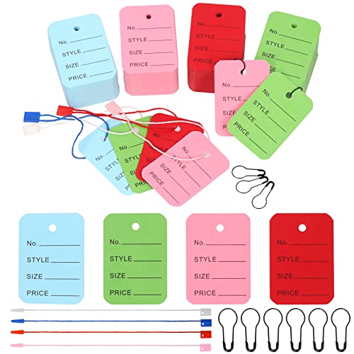 Swpeet 1300Pcs Colorful Price bunte Preisschilder und Aufhängeschilder, 4 Farben, Aufbewahrungsanhänger, Kleidungsanhänger, Markierungsetiketten, unbespannte Etiketten mit Nylonschnur von Swpeet