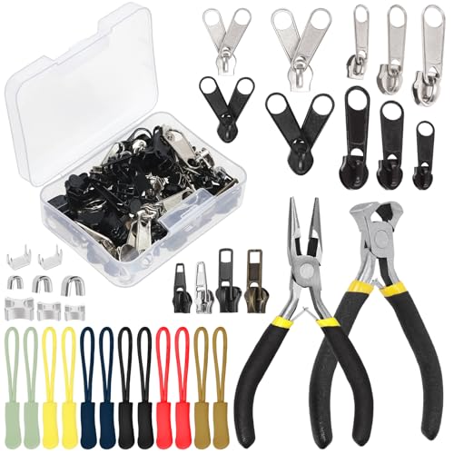 Swpeet 144Pcs Reißverschluss Reparatur Kit mit Reißverschluss installieren Zange und Nadel Nase Zange Sortiment Kit, Reißverschluss Pulls, Reißverschluss Ersatz Installationswerkzeuge für Taschen von Swpeet