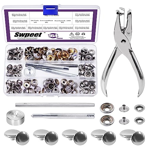 Swpeet 150Pcs Silber Snap Kit, Schraube Snaps, Boot Abdeckung Snaps mit Einstellung Werkzeug, verwendet auf Leinwand, Plane, Zelt, Markise, Kleidung, Leder, Möbel und andere Oberflächen, Edelstahl von Swpeet