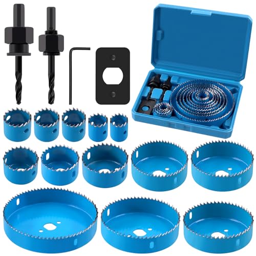 Swpeet 17Pcs Lochsäge Set mit 3/4" bis 5" (19mm-127mm) 13Pcs Sägeblätter, Bohrer, Sechskantschlüssel und Installationsplatte, Hochgeschwindigkeitsstahl für Weichholz, Sperrholz, Trockenbau, PVC-Brett von Swpeet