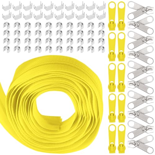 Swpeet 1Roll 10 Yard #5 Yellow Nylon Zipper Tape Zipper Strip con 20Pcs Matched Zipper Sliders Assortment Kit, sostituzione Zipper Roll Endless Zip Set con doppio cursore singolo e zip per cucire von Swpeet