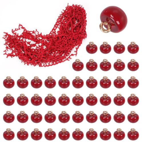 Swpeet 20 Yard Weinroter Zopf Trim mit elastischer Knopfschlaufe mit 50Pcs Perle Buttons Kit, elastischer Knopfschlaufe Stretch Band, Braid Trim Verzierung Elastische Schnur mit Knopfloch für Kostüm von Swpeet