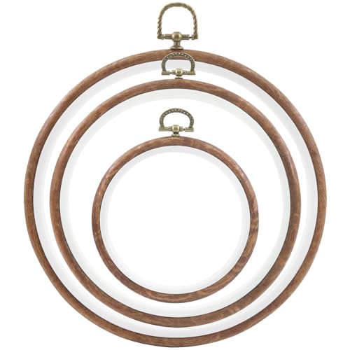 Swpeet 20Pcs Mini Stickerei Hoops Kit mit Schlüsselringen, Faden Und Schere, hölzerner Mini Crossing Stitch Hoop kleiner Ausstellungsrahmen für Kunst Handwerk Nähen und Hängen Ornamente Home Decor von Swpeet